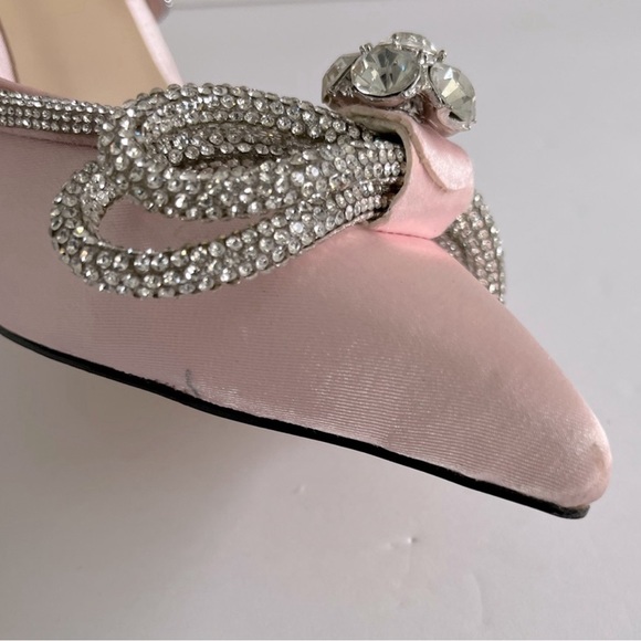 Women’s Diamanté Bow Pionted Toe Santin Dress Sandal Heels Shoes Size 5.5 New - Picture 11 of 12